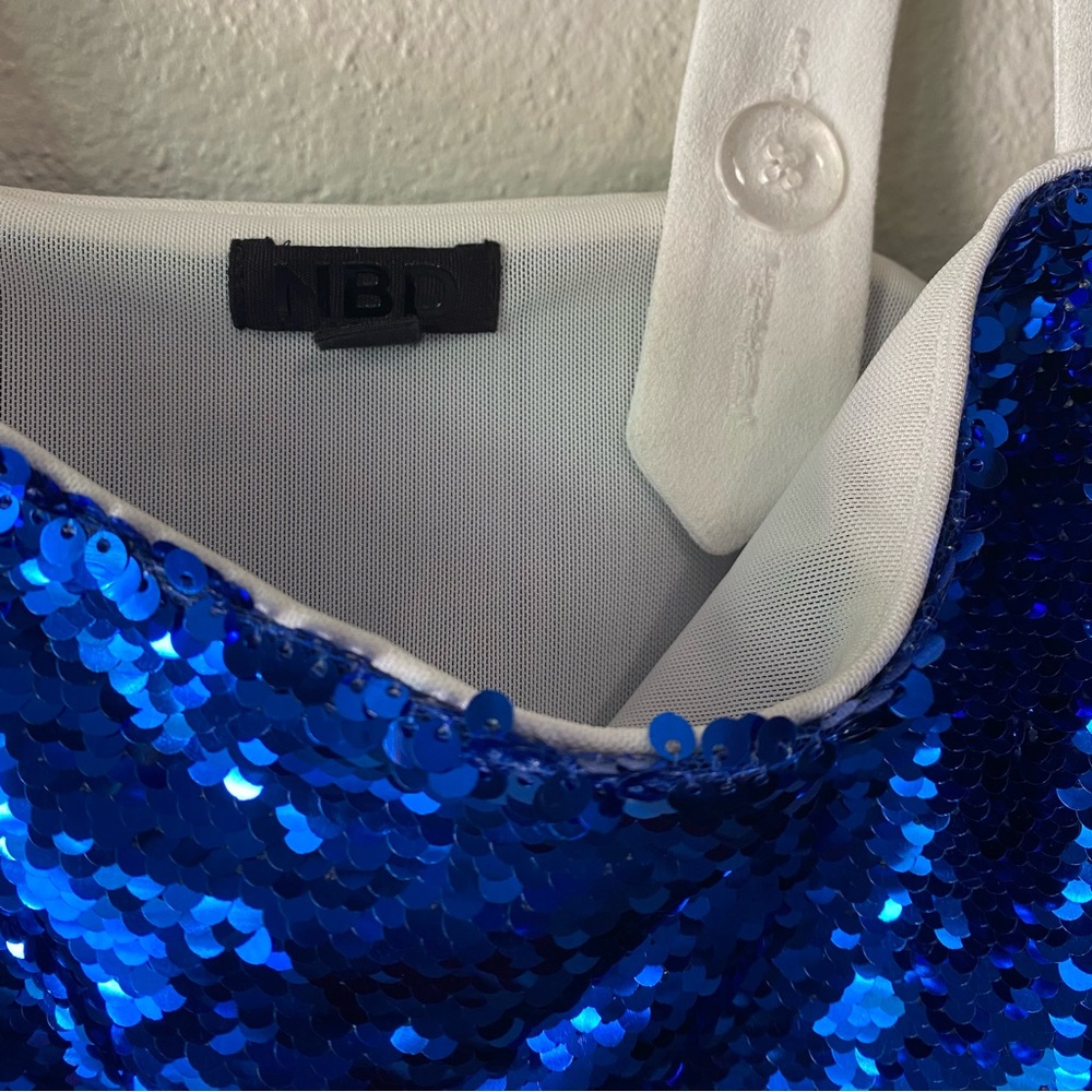 NBD Sequin Crop Top Small  Royal Blue White Tank Top Party Costume Sparkle - Picture 4 of 6
